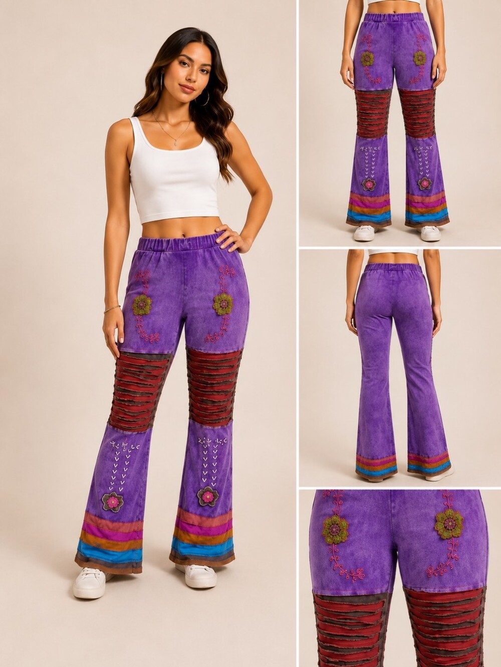 K.P.C. | Boho Acid Wash Purple Patchwork Pants | Size S